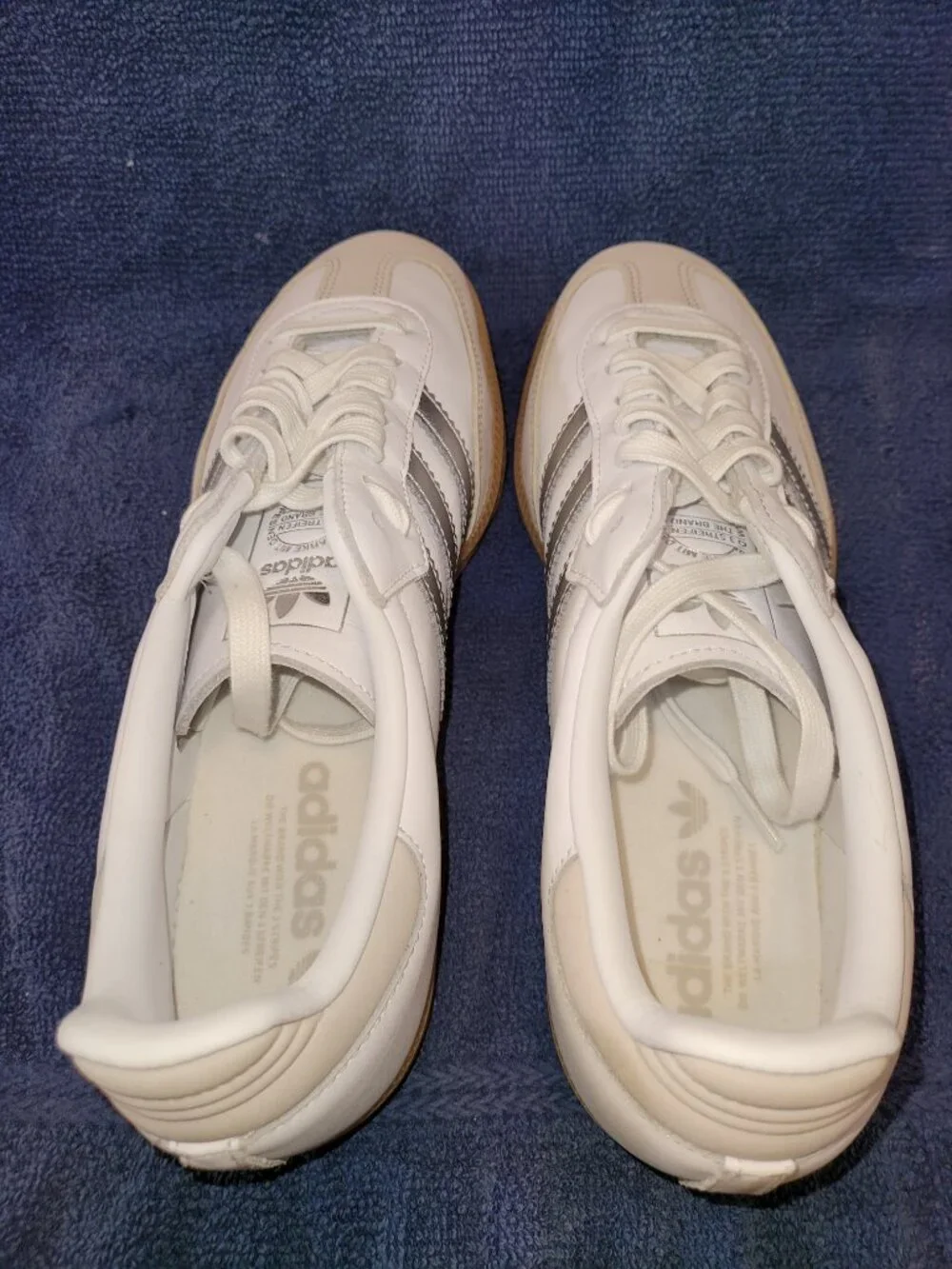 Adidas Samba🚺Women's Size 9 OG White Silver Metallic Grey Tan Sneakers JI2725 - Picture 5 of 16